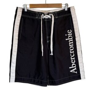 Abercrombie & Fitch Board Shorts Men Medium Navy Blue White Side Stripe Preppy